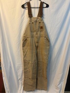 Carhartt Duck Canvas Bib Overalls Men’s 40x30 Tan Brown Carpenter Workwear